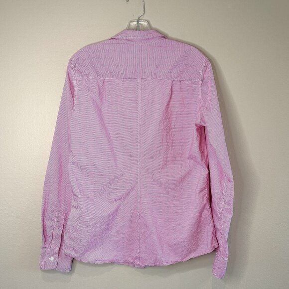 Frank & Eileen Barry Red White Stripe Crinkle Button Up Shirt - Picture 7 of 8